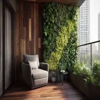 Modern Balcony Design with Wooden Panel and Vertical Garden